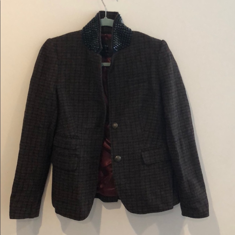 J Crew wool blazer with beaded collar